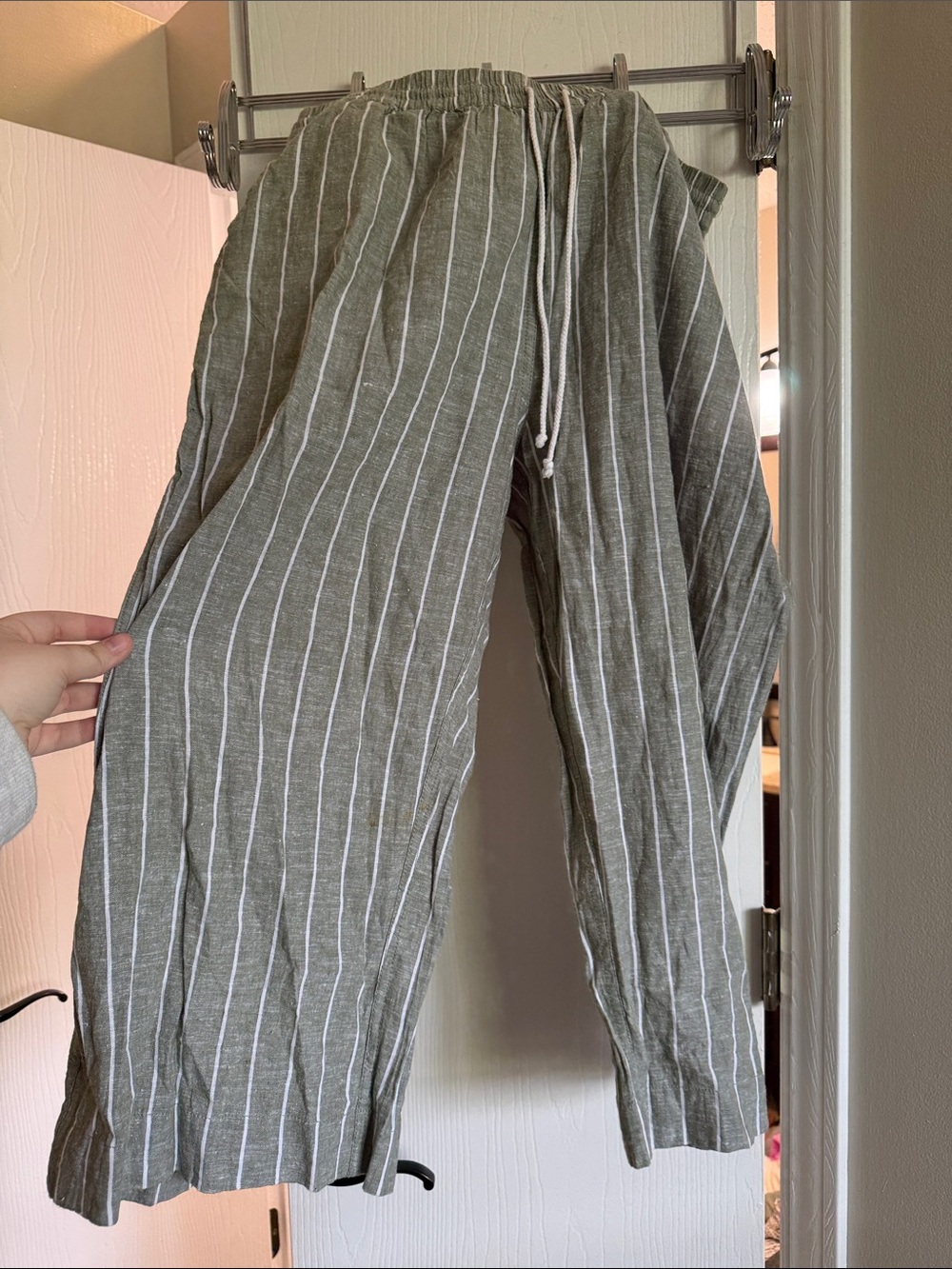 beachlunchlounge Olive Green Pinstriped Wide-Leg Pants